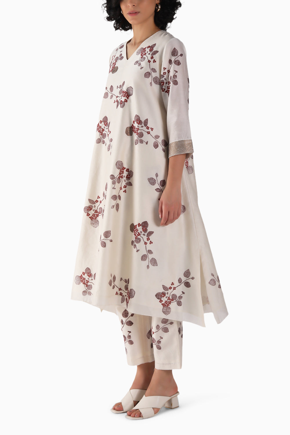 Lavender Sakura Print Tunic and Pant with Dupatta