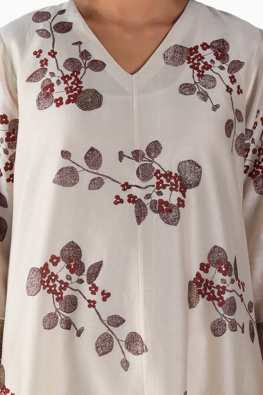 Lavender Sakura Print Tunic and Pant with Dupatta