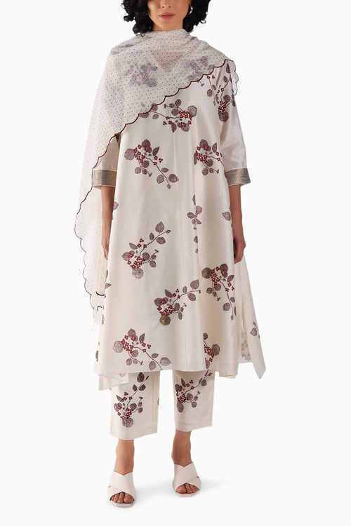 Lavender Sakura Print Tunic and Pant with Dupatta