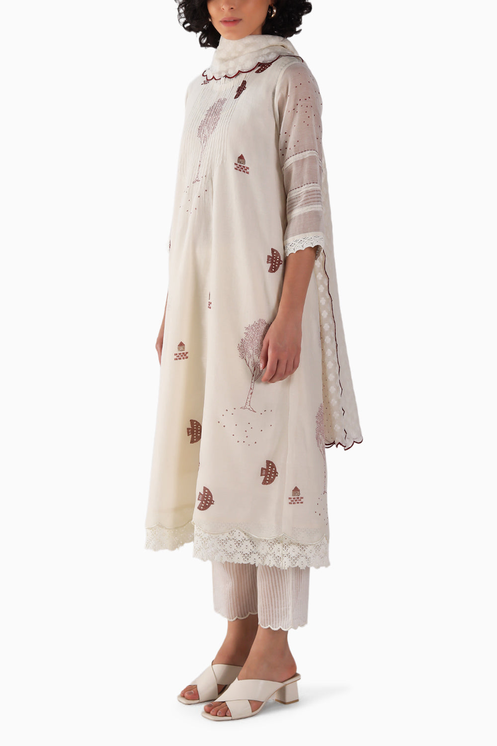 Block Print Ivory Tunic and Pant with Dupatta