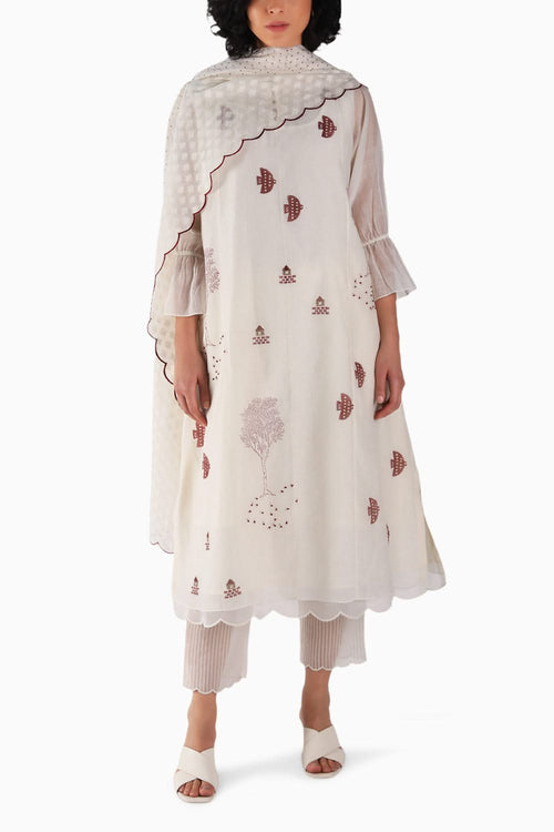 Block Print Embroidered Tunic and Pant with Dupatta