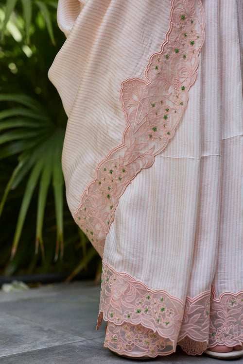 English Morning Pink Embroidered Saree With Blouse