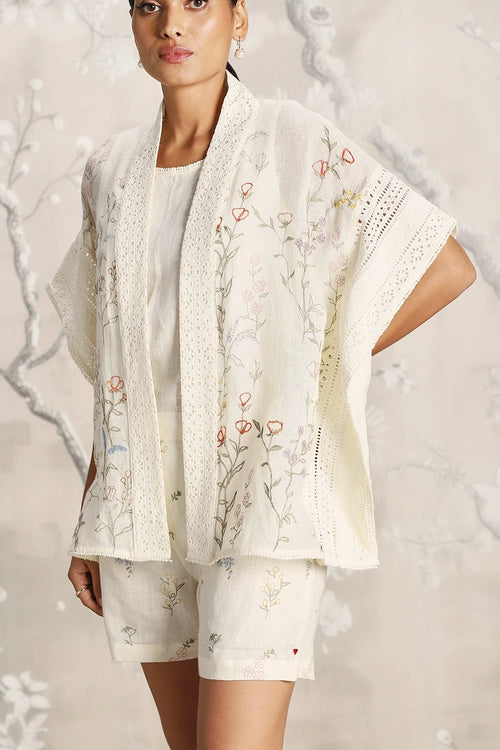 Walk in the Clouds Off White Short Kaftan and Shorts