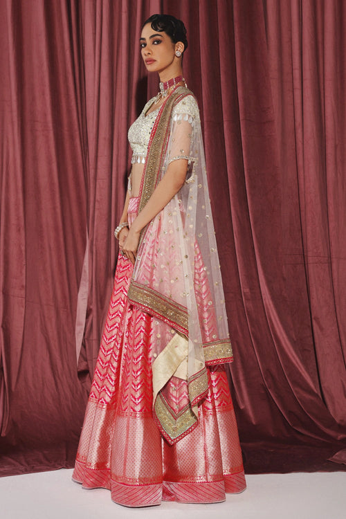 Pink Banarasi Brocade Lehenga Set