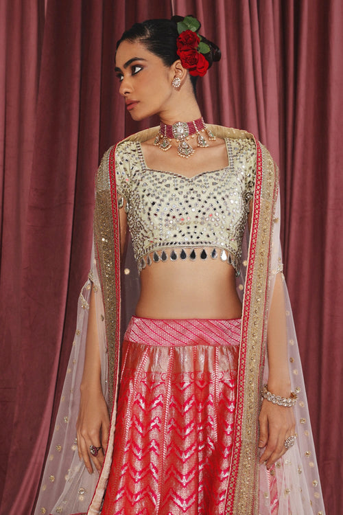 Pink Banarasi Brocade Lehenga Set