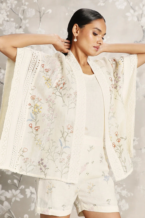 Walk in the Clouds Off White Short Kaftan and Shorts
