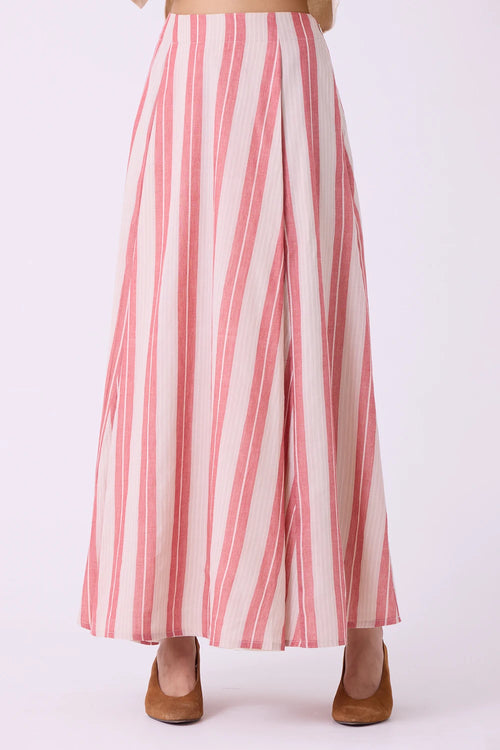 Sen Red Striped Handwoven Maxi Skirt
