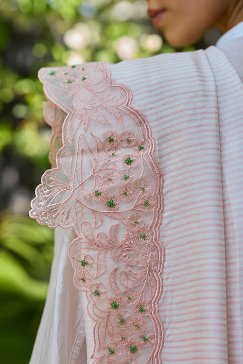 English Morning Pink Embroidered Saree With Blouse
