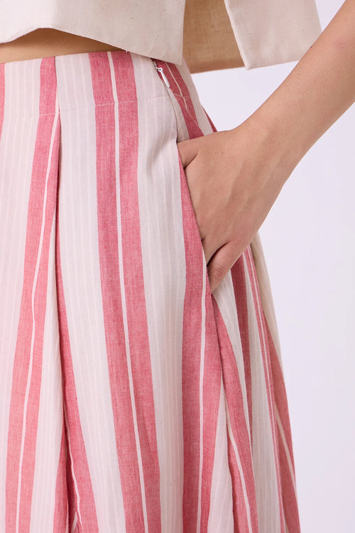 Sen Red Striped Handwoven Maxi Skirt
