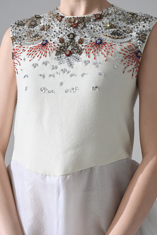Ivory-White High Low Dress With Ornate