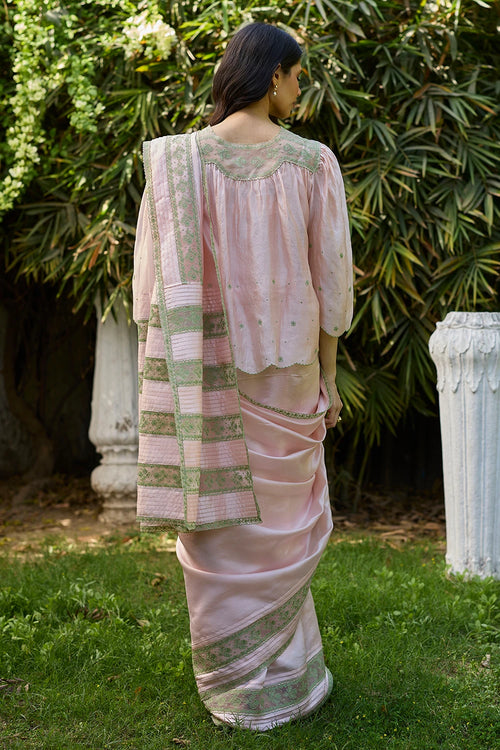 Fern Line Pink Embroidered Saree With Blouse