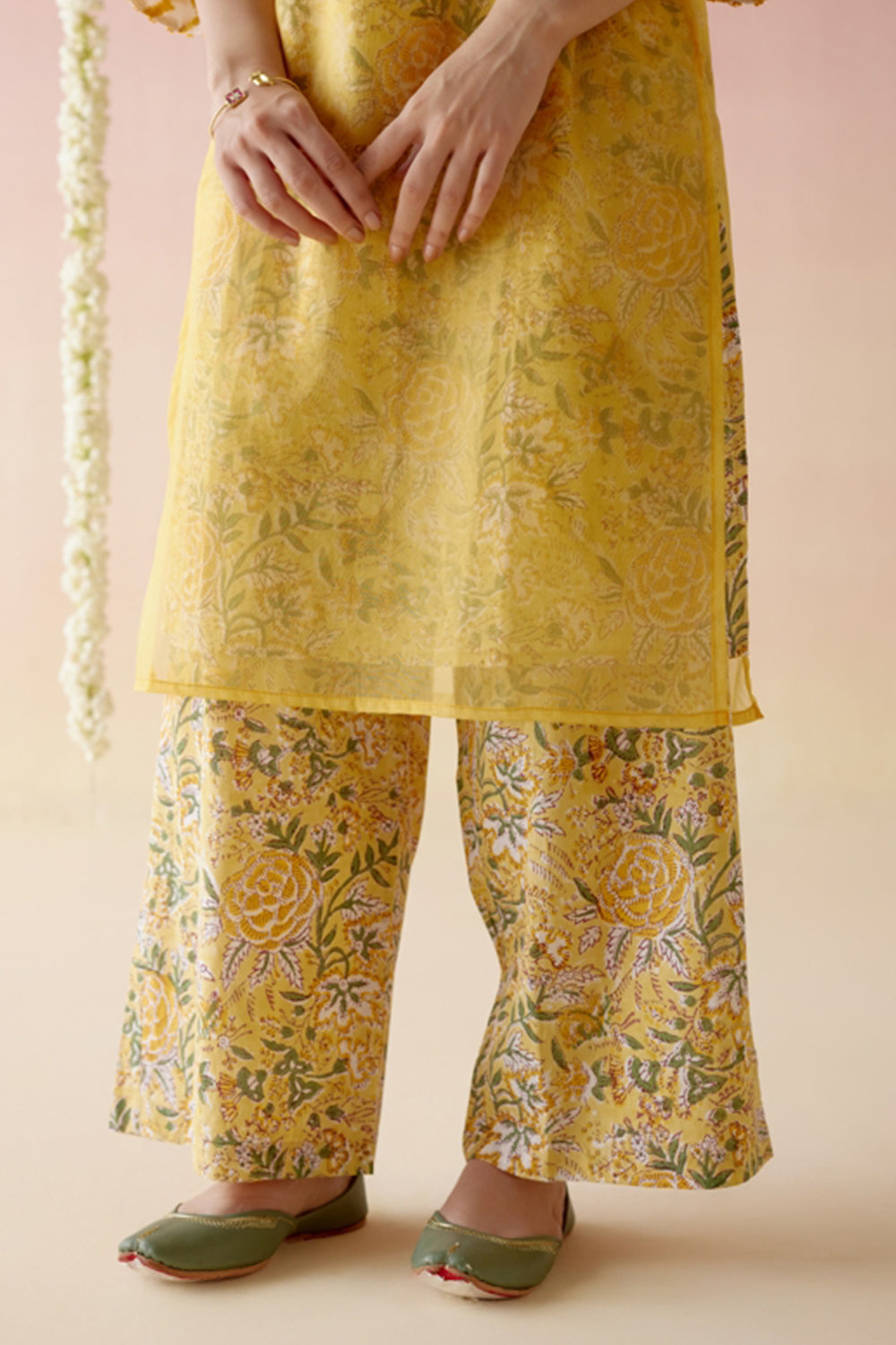 Petal Yellow Kurta with Blockprinted Slip and Flared Pants