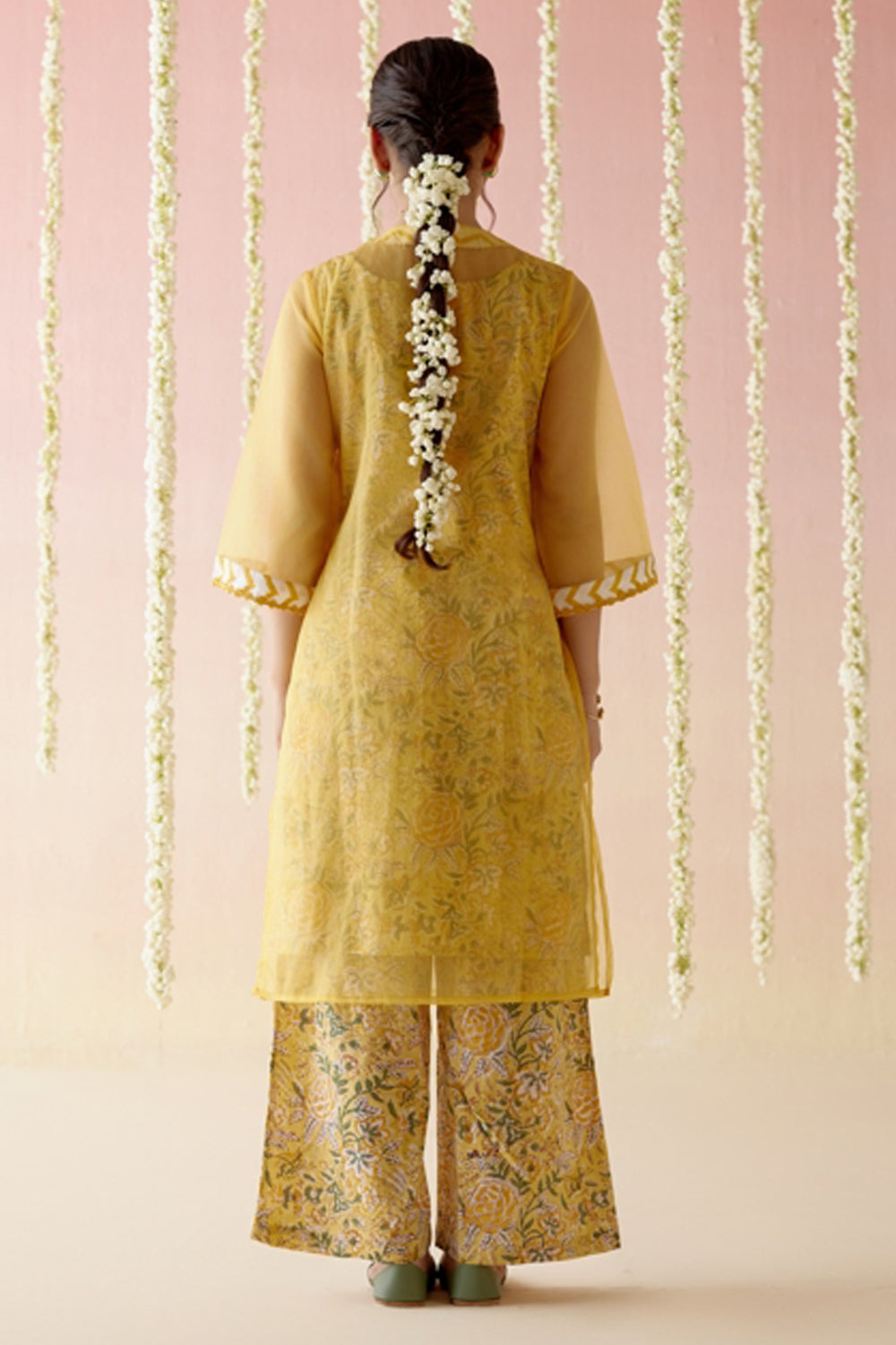 Petal Yellow Kurta with Blockprinted Slip and Flared Pants