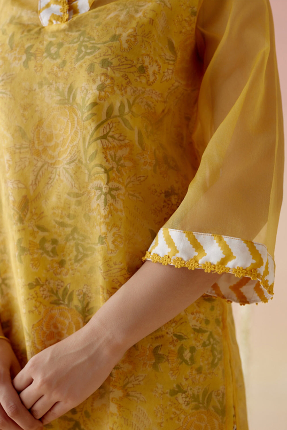 Petal Yellow Kurta with Blockprinted Slip and Flared Pants