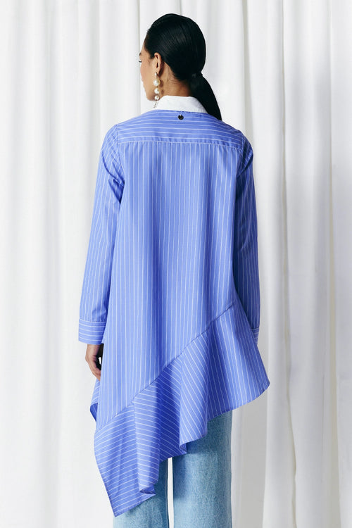 Blue Asymmetric Stripe Studded Shirt