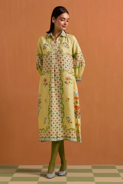 Fun Yellow Verdant Shirt Dress