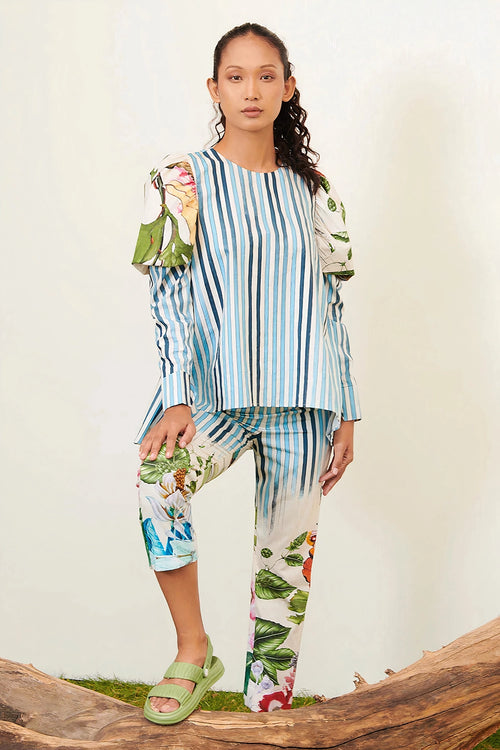 Blue Stripe Floral Co-ord Set