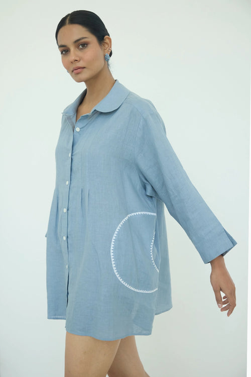 Sari Embroidered Blue Shirt
