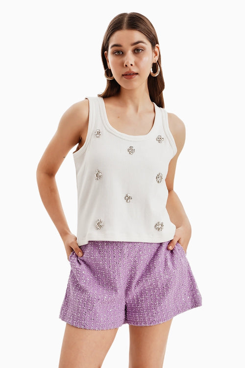 Purple Denim Shorts