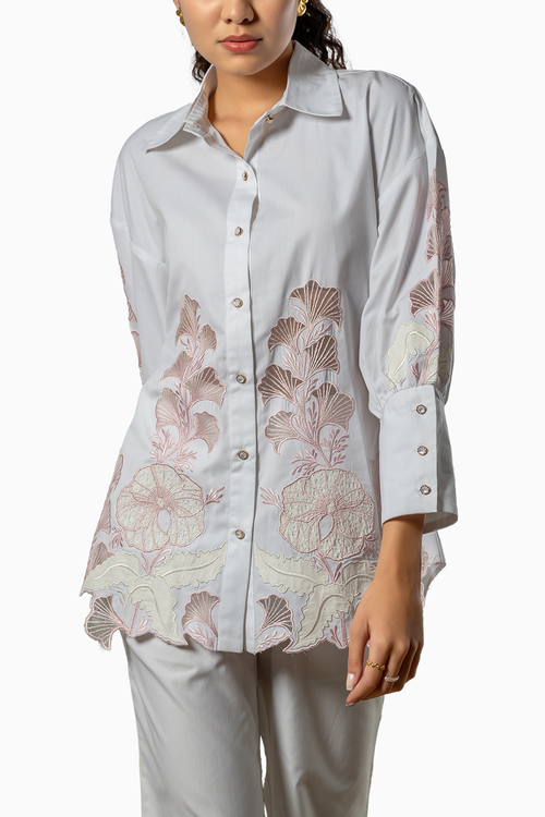White Egyptian Cotton Cutwork Shirt