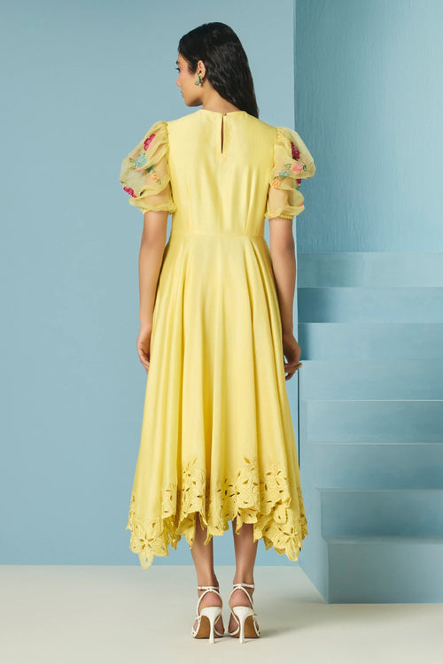 Butter Yellow Applique Flounce Dress