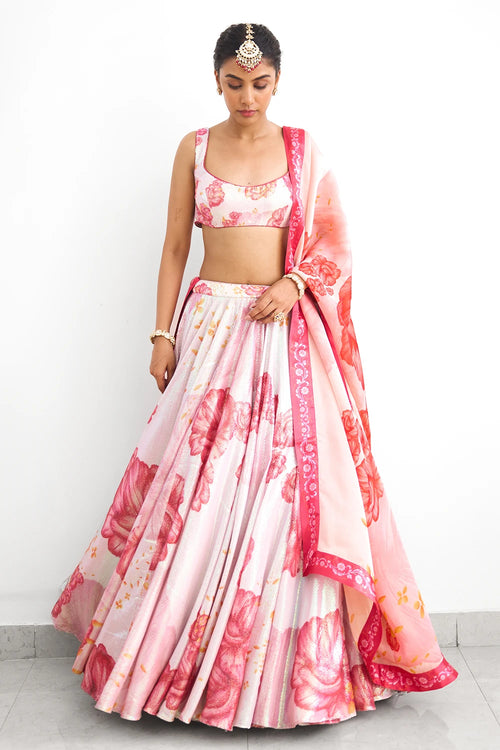 Blush Bloom Sequins Lehenga Set with Printed Dupatta