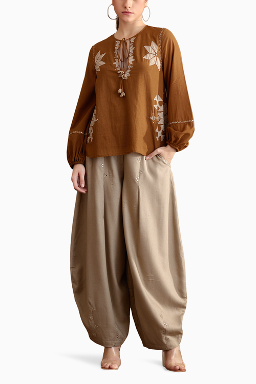 Tobacco Applique Embroidered Co-ord Set