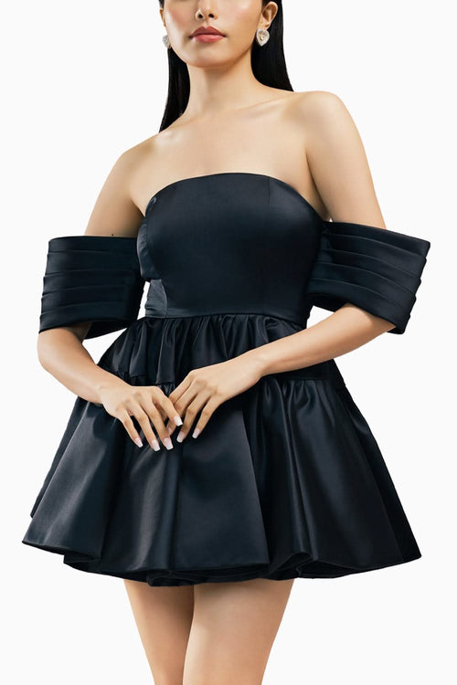 Kathrine Pleated Off Shoulder Sleeves Dress