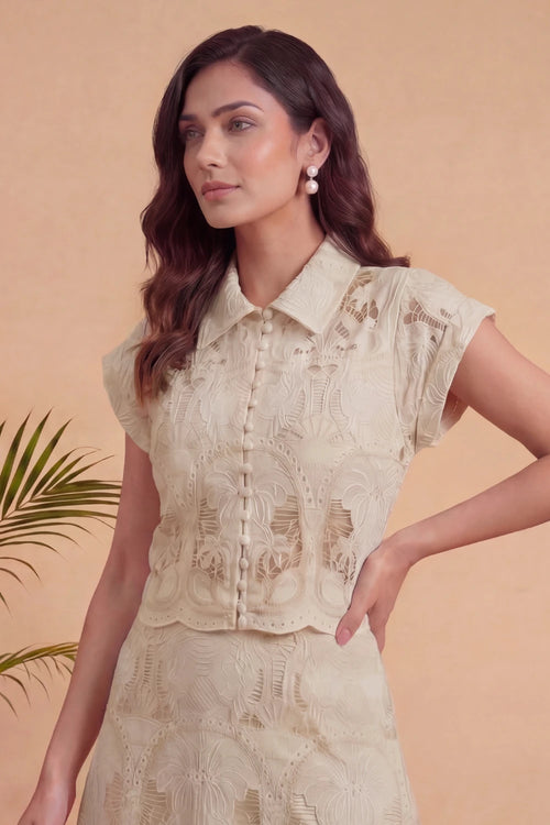 Ivory Palm Lace Skirt Set