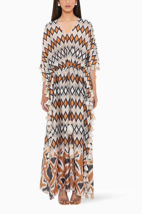 Mustard Ikat Printed Kaftan