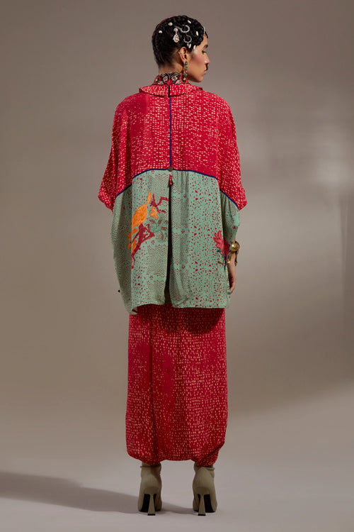 Ash Green Anka Mandala Shirt With Drape Trousers