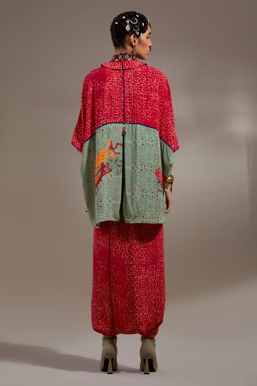 Ash Green Anka Mandala Shirt With Drape Trousers