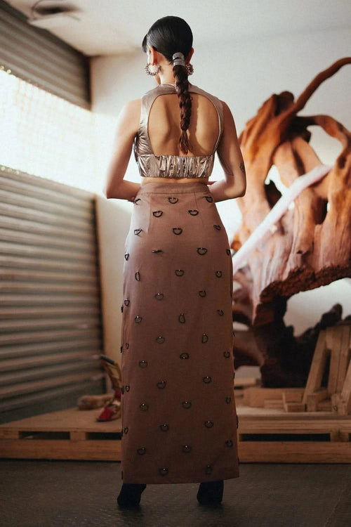 D- Ring Embellished Slit Skirt