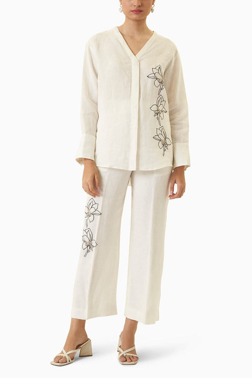 Cream Linen Floral Co-ord Set