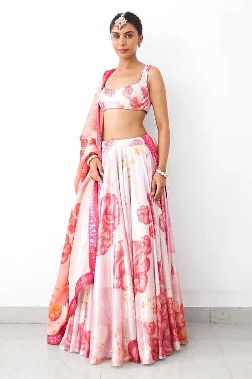 Blush Bloom Sequins Lehenga Set with Printed Dupatta