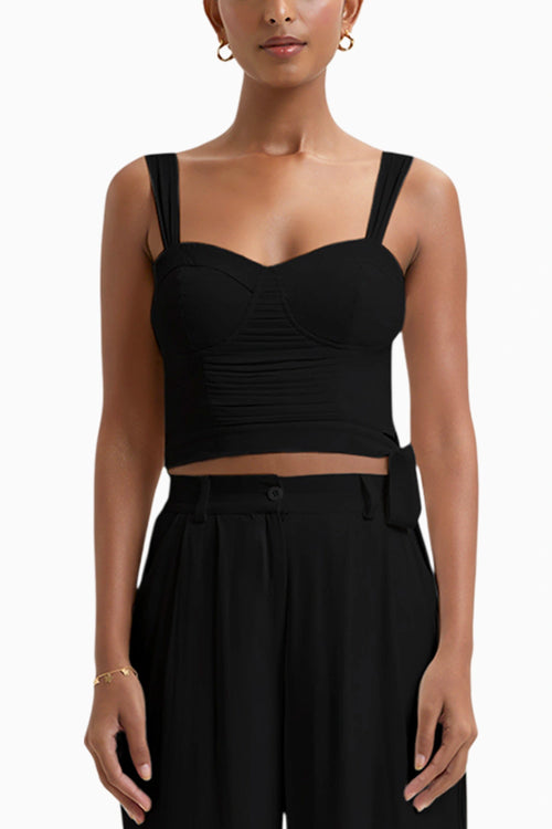 Black Kyoto Pleated Crop Top