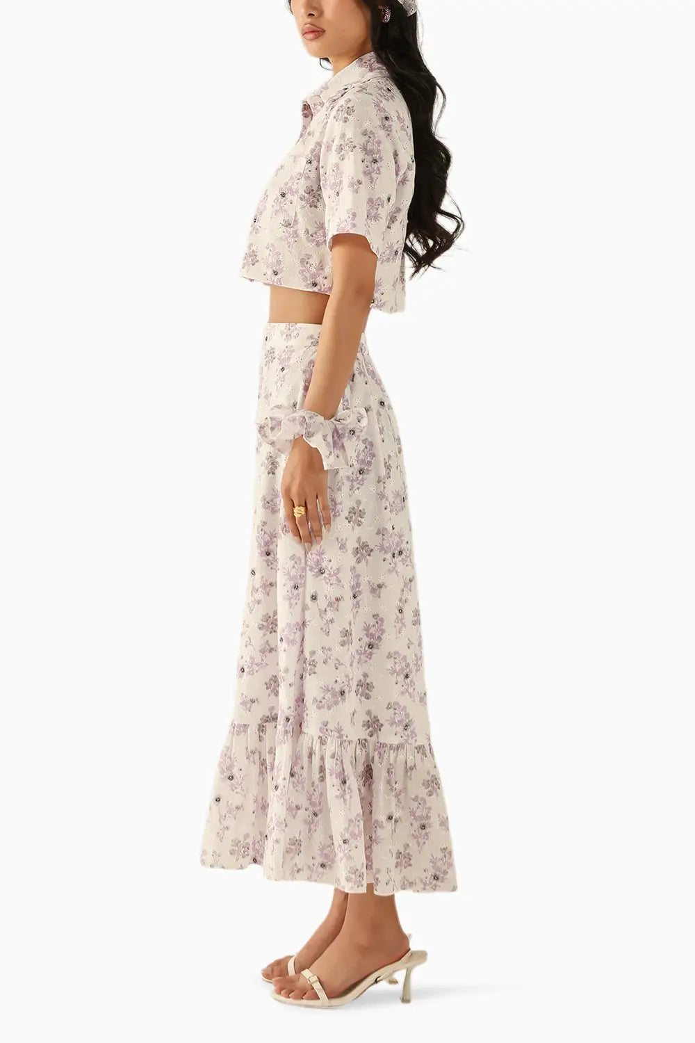 Valentina White-Lavender Schiffli Co-ord Set