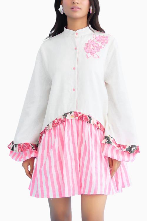 White Candy Stripes Mini Dress