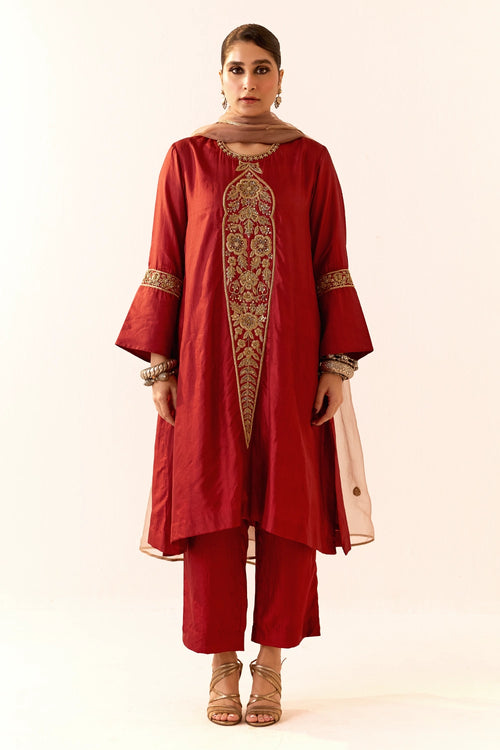 Maroon A-Line-Kurta Set