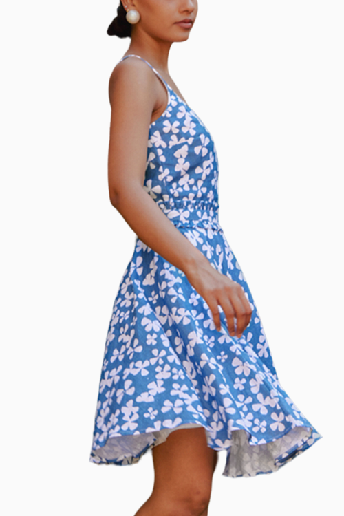 Blue Blooms Printed Fit & Flare Dress