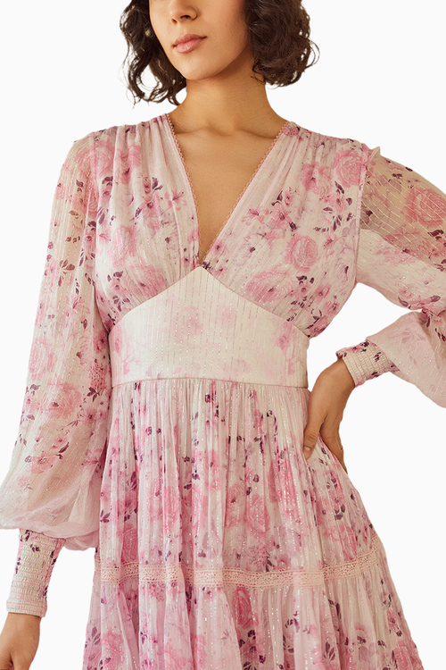 Baby Pink Floral Short Printed Dress