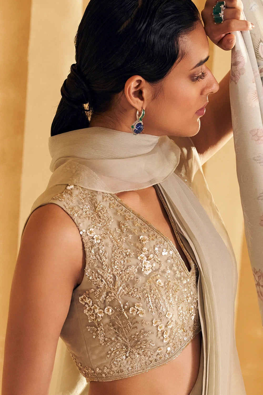 Nafeesa Silver Green Sari Set