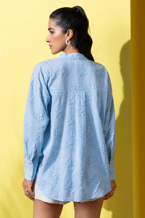 Blue Delicate Embroidered Blouse