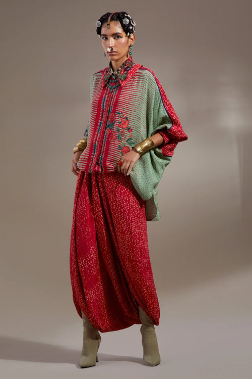 Ash Green Anka Mandala Shirt With Drape Trousers
