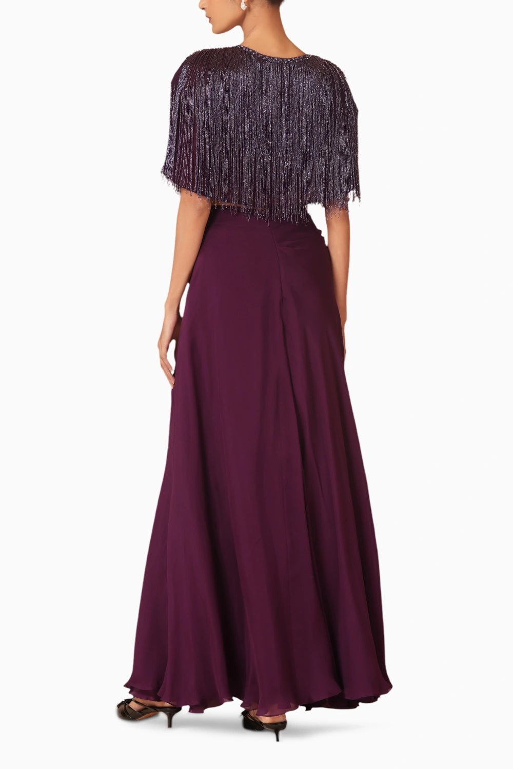 Fringe Capelet With Chiffon Skirt & Ruched Bandeau