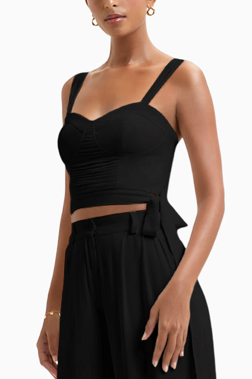 Black Kyoto Pleated Crop Top
