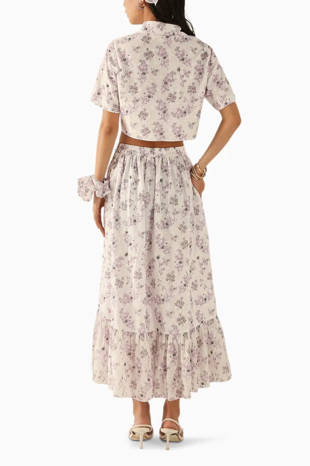 Valentina White-Lavender Schiffli Co-ord Set