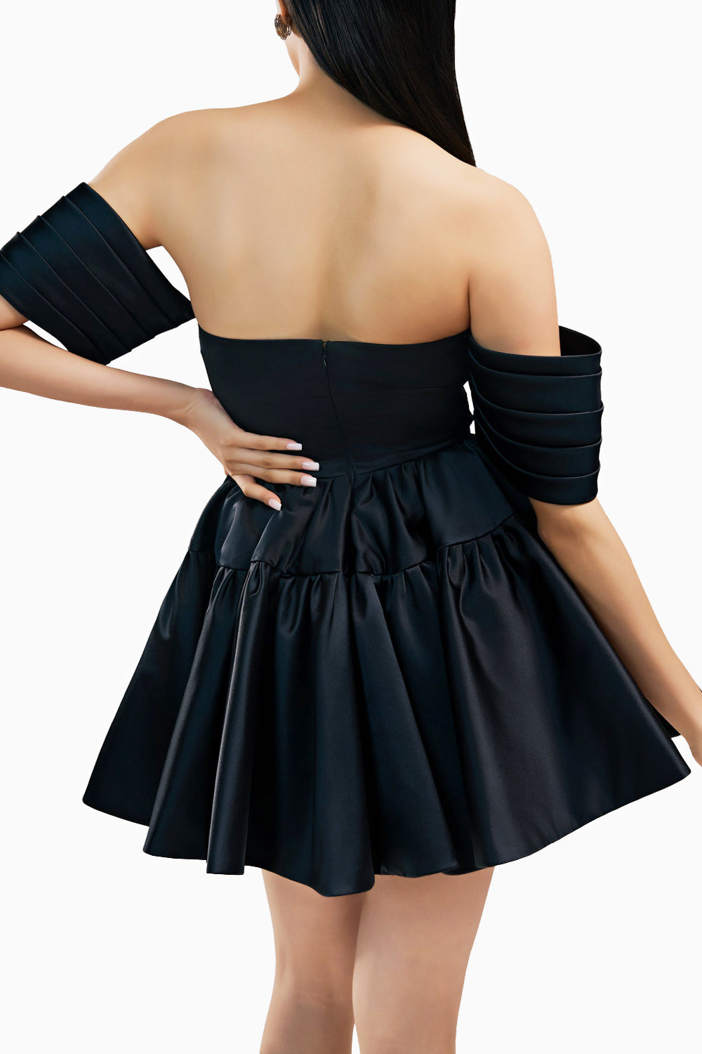 Kathrine Pleated Off Shoulder Sleeves Dress