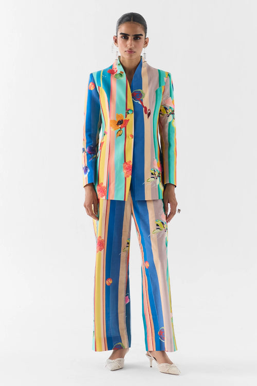 Blue Barcode Blazer And Pants Set
