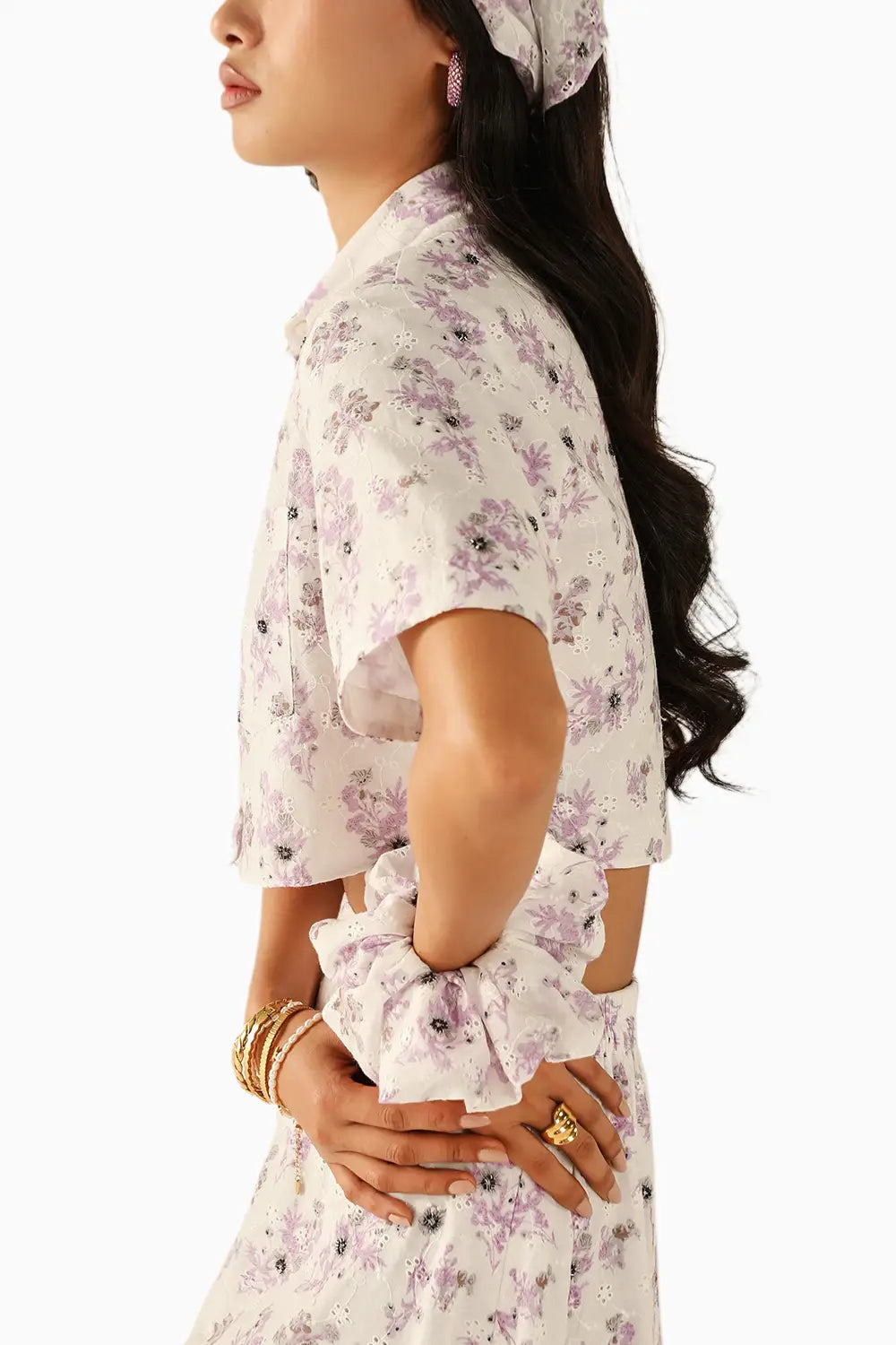 Valentina White-Lavender Schiffli Co-ord Set